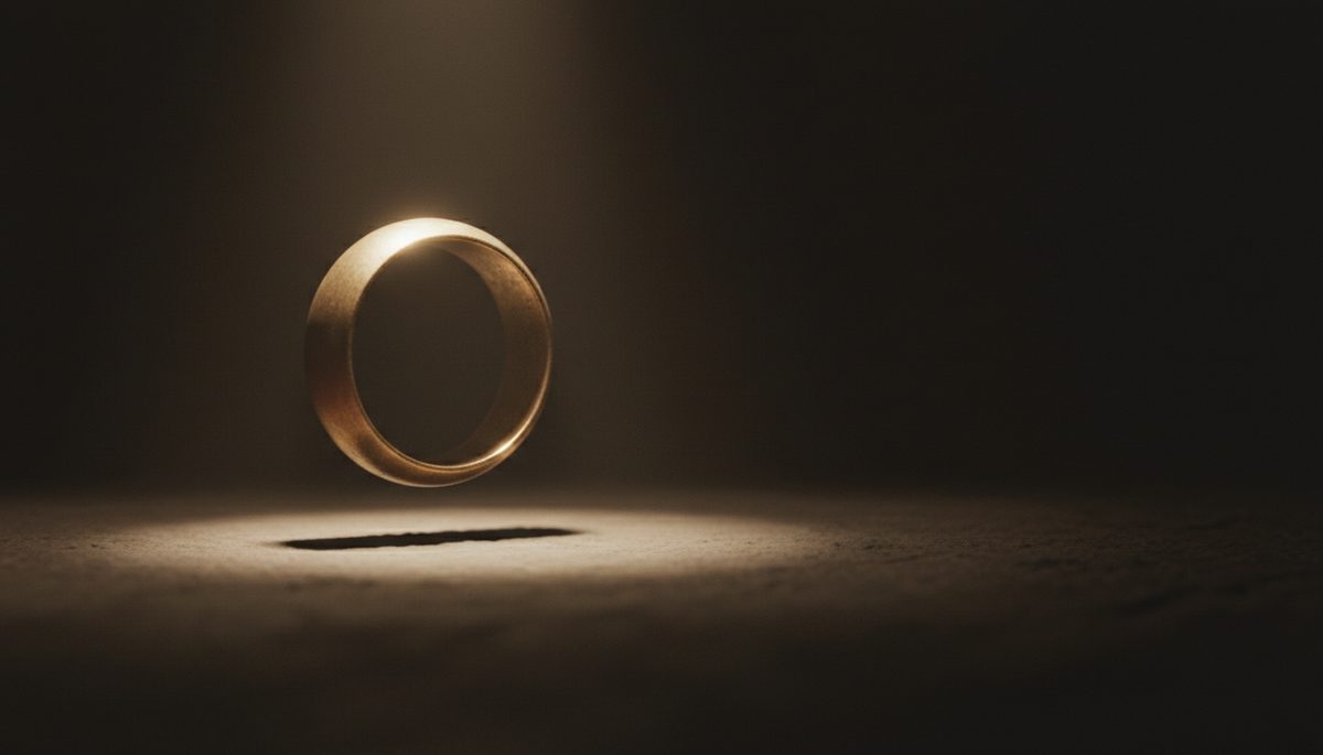A brass ring suspended over a soft glow in the dark